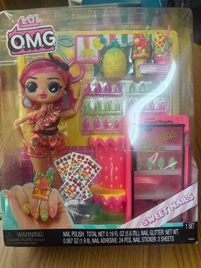 L.O.L. Surprise! doll with bright pink hair and colorful tropical outfit